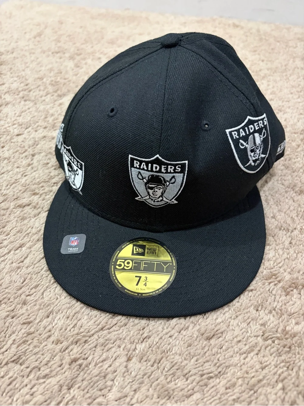 New Era Just Don Raiders Black and White Multiple Logo 59FIFTY Fitted Cap